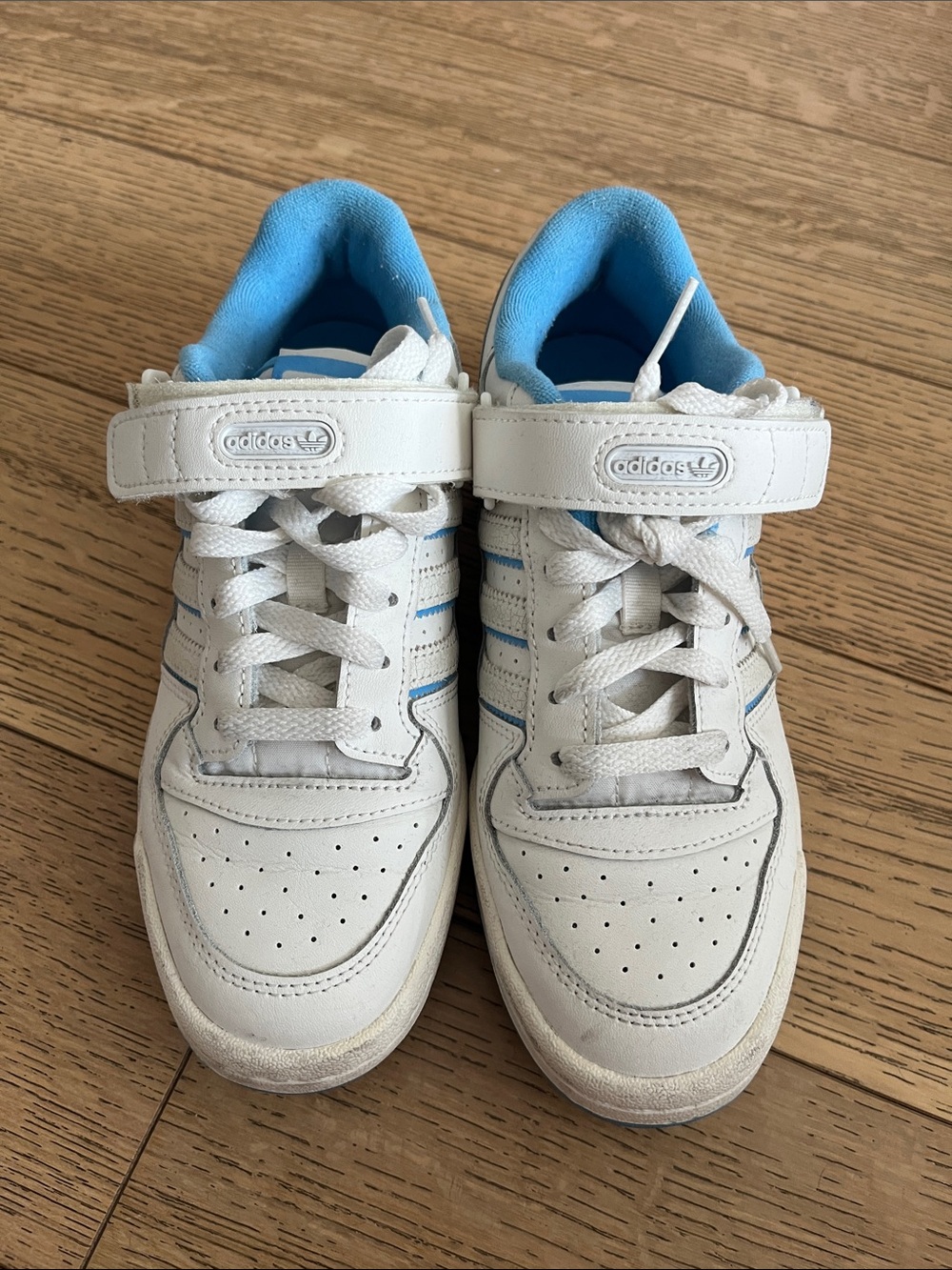 adidas Kids White & Light Blue Hook-and-Loop Sneakers